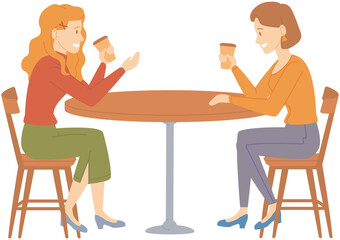 Smiling friends drinking tea at home Happy women laughing and gossiping sit. People spending time together having friendly conversation. Female characters relax and communicate