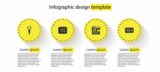 Set Microphone, Arrow shuffle, Music player and Selfie mobile. Business infographic template. Vector