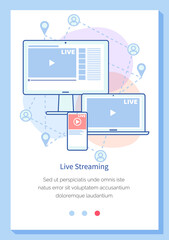 Remote broadcast program for computer. Internet video live communication with followers and subscribers. Website for blogging, streaming online. Video recording live broadcast, stream, vlog on screen