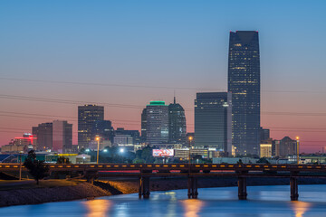 Oklahoma City, Oklahoma, USA downtown skyline on the Oklahoma River