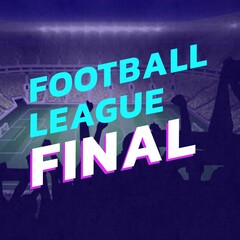 Illustration of football league final text against spectators at stadium, copy space