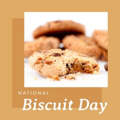 Composite image of national biscuit day text with biscuits, copy space