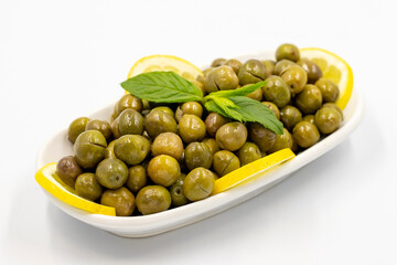 Green olive. natural olive on isolated white background. Healthy food. close up