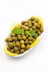 Green olive. natural olive on isolated white background. Healthy food. close up