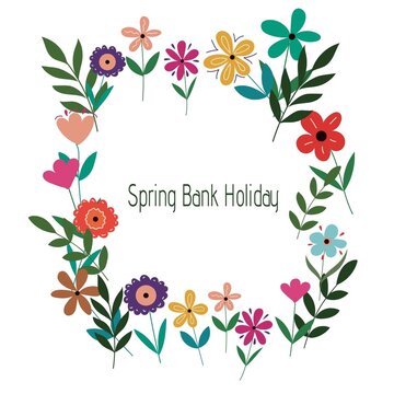 Digital composite image of spring bank holiday text amidst flowers against white background