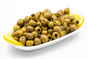 Green olive. natural olive on isolated white background. Healthy food. close up