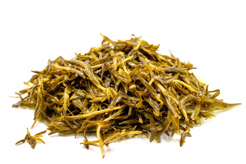 Mountain thyme with sauce. Natural olive oil thyme for breakfast on isolated white background. Healthy food. close up