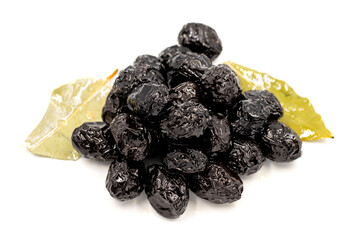 Black olive. Natural black olive on isolated white background. Healthy food. close up