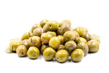 Green olive. natural olive on isolated white background. Healthy food. close up