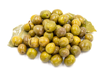 Green olive. natural olive on isolated white background. Healthy food. close up