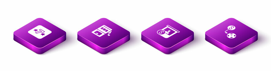 Set Isometric Casino slot machine, Slot, chips exchange and icon. Vector