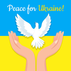 Poster in support of Ukraine. Stop the war, help Ukraine. The text of the military banner with the heart of Ukraine in the hands. international protest. 