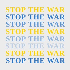Illustrative image of stop the war text in blue and yellow color on white background, copy space