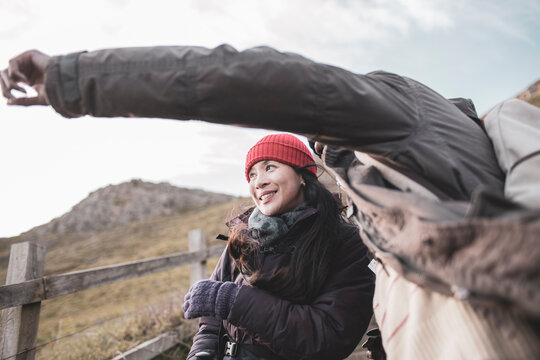 Happy couple hiking