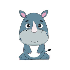 Cartoon character rhinoceros. Rhinoceros vector icon isolated on white background. Illustration for design and print