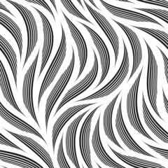 Seamless black vector pattern of waves and smooth thin lines.Monochrome linear pattern of black thin stripes isolated on white background.