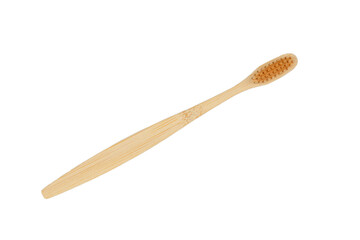 Wooden toothbrush on a white background, top view, isolate