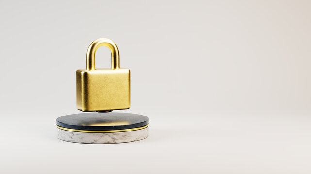 golden lock on a stage in front of white background