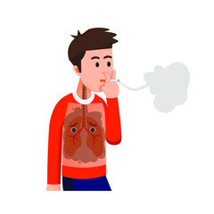 a young man smokes but his lungs feel tortured