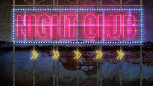 neon sign with message NIGHT CLUB on a dark wall