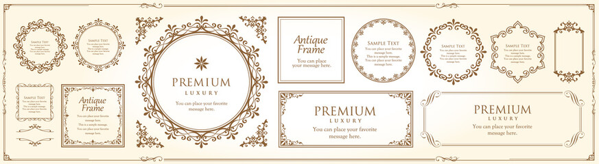 高級感のあるビンテージ調のフレームデザインセット　罫線　枠　ウエディング　ビンテージ　アンティーク	