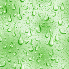 Seamless pattern of small realistic water drops in light green colors