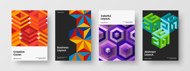 Obraz premium Unique geometric pattern presentation concept composition. Isolated cover A4 design vector illustration set.