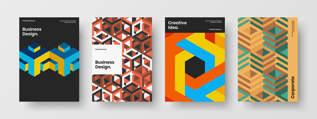 Obraz premium Premium magazine cover A4 vector design concept set. Vivid geometric pattern handbill illustration bundle.