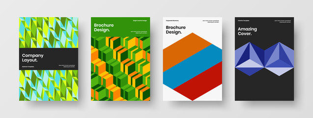 Fototapeta premium Unique geometric hexagons catalog cover illustration set. Trendy handbill vector design concept bundle.