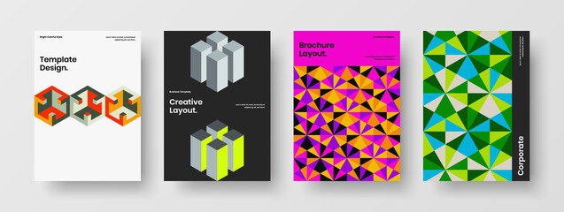 Vivid geometric shapes corporate identity illustration collection. Original company cover vector design layout set.