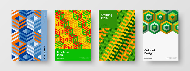Fototapeta premium Isolated geometric shapes front page illustration bundle. Minimalistic leaflet vector design concept set.