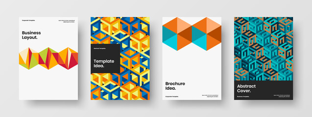 Fototapeta premium Fresh corporate cover vector design illustration bundle. Minimalistic geometric hexagons brochure concept collection.