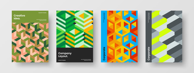 Trendy mosaic shapes annual report concept collection. Abstract poster A4 design vector illustration composition.