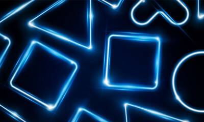Abstract Light out technology and with neon circle cross square triangle of Gameplay. Hitech communication concept innovation background,  vector design