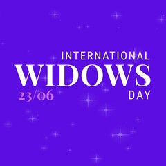 International widows day text against purple shiny background, copy space