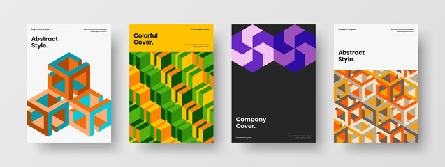 Naklejka premium Premium mosaic shapes leaflet illustration collection. Unique book cover A4 design vector layout set.
