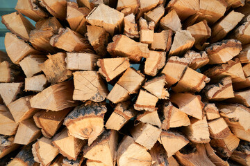 A pile of wood on the wall