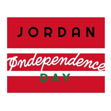 Illustration of jordan independence day text against red background, copy space