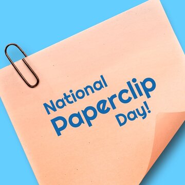 Illustration of paperclip on beige paper with national paperclip day text, copy space
