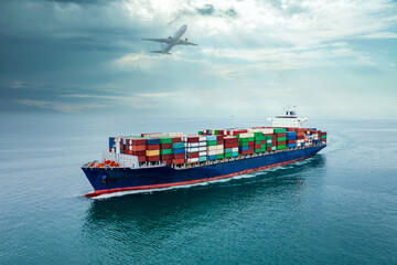 container ship transport goods in containers for import export internationally worldwide, business...