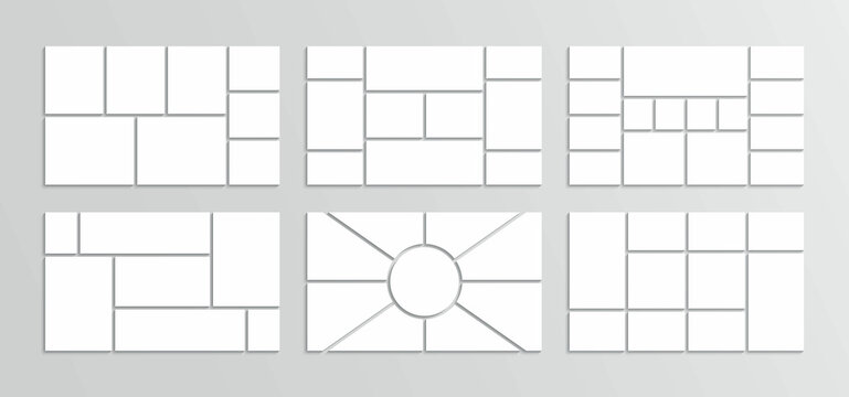 Moodboard grid collection. Photo collage template. Mood board layout. Mosaic pictures frames set. Retro gallery banner. Album brandboard. Scrapbook mockup background. Vector illustration