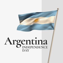 Illustration of argentina independence day text with national flag on gray and white background