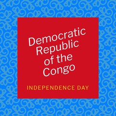 Illustration of democratic republic of the congo independence day text on red square over designs