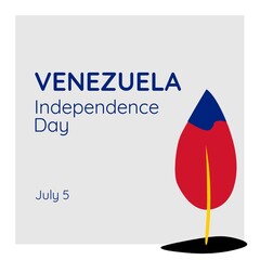 Illustration of july 5 and venezuela independence day text with colorful leaf on white background