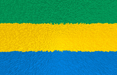 3d illustration of the flag of Gabonese Republic. The flag of Gabon is green, yellow and blue.