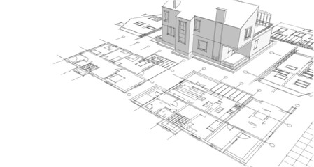 Fototapeta na wymiar house project plan 3d rendering