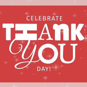 Illustrative image of celebrate thank you day text with scribbles on red background, copy space
