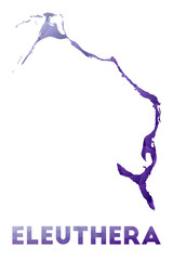 Map of Eleuthera. Low poly illustration of the island. Purple geometric design. Polygonal vector illustration.