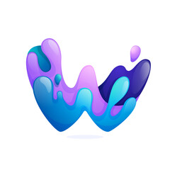 W letter logo with water waves and drops. Pure blue gradient font style.