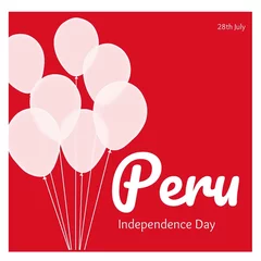 Poster Illustration of balloons with 28th july and peru independence day text on red background, copy space © vectorfusionart